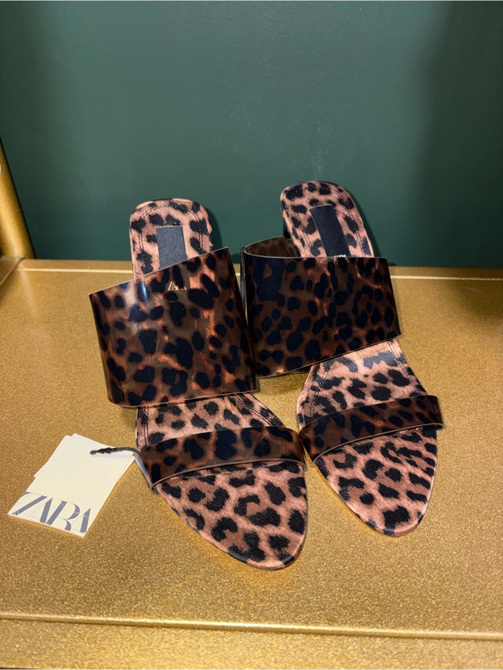 NWT Zara Vinyl High Heel Leopard Print